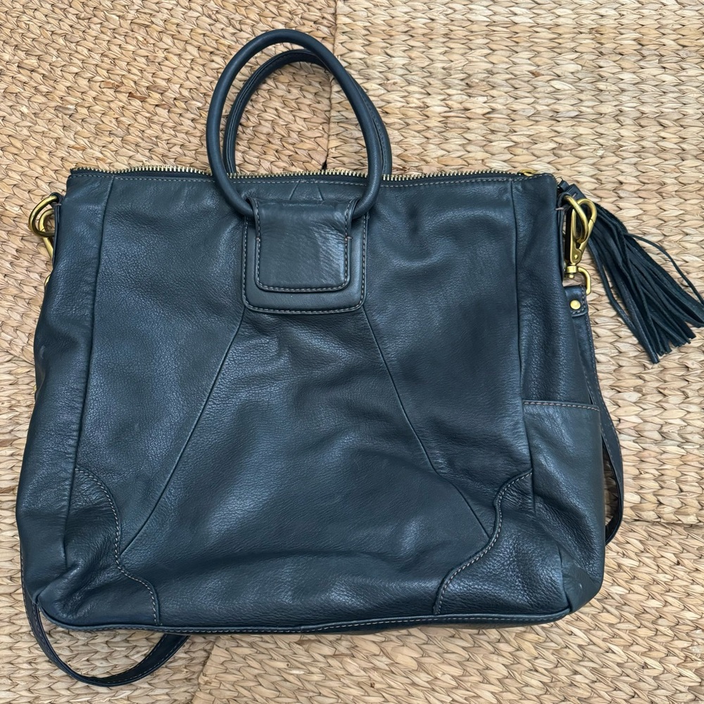 HOBO Black Leather Satchel with Gold Hardware